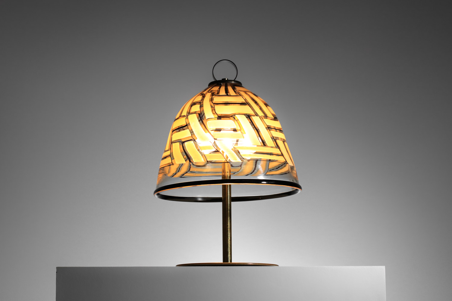 grande lampe de table italienne barovier et toso années 70 en verre et laiton - I168