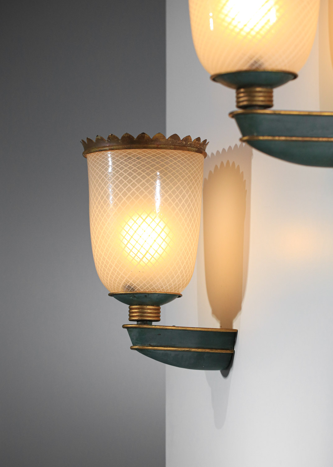 grande paire d'appliques italiennes années 30 en verre filigrané de venini - H550