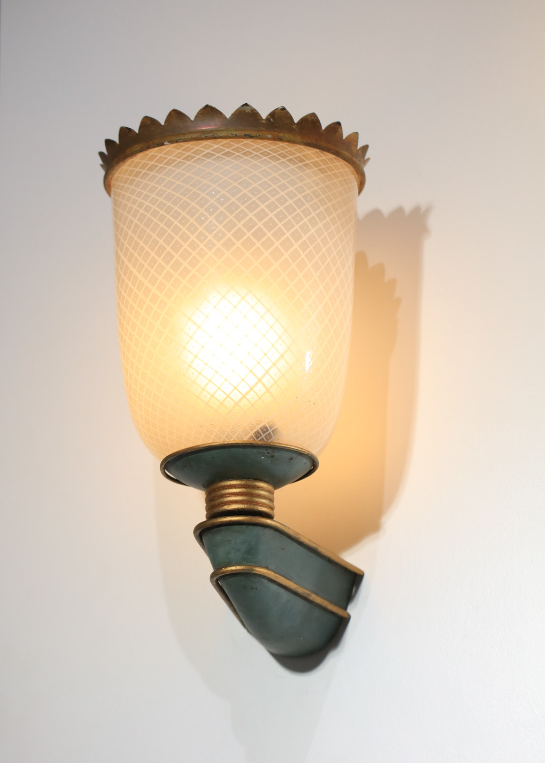 grande paire d'appliques italiennes années 30 en verre filigrané de venini - H550
