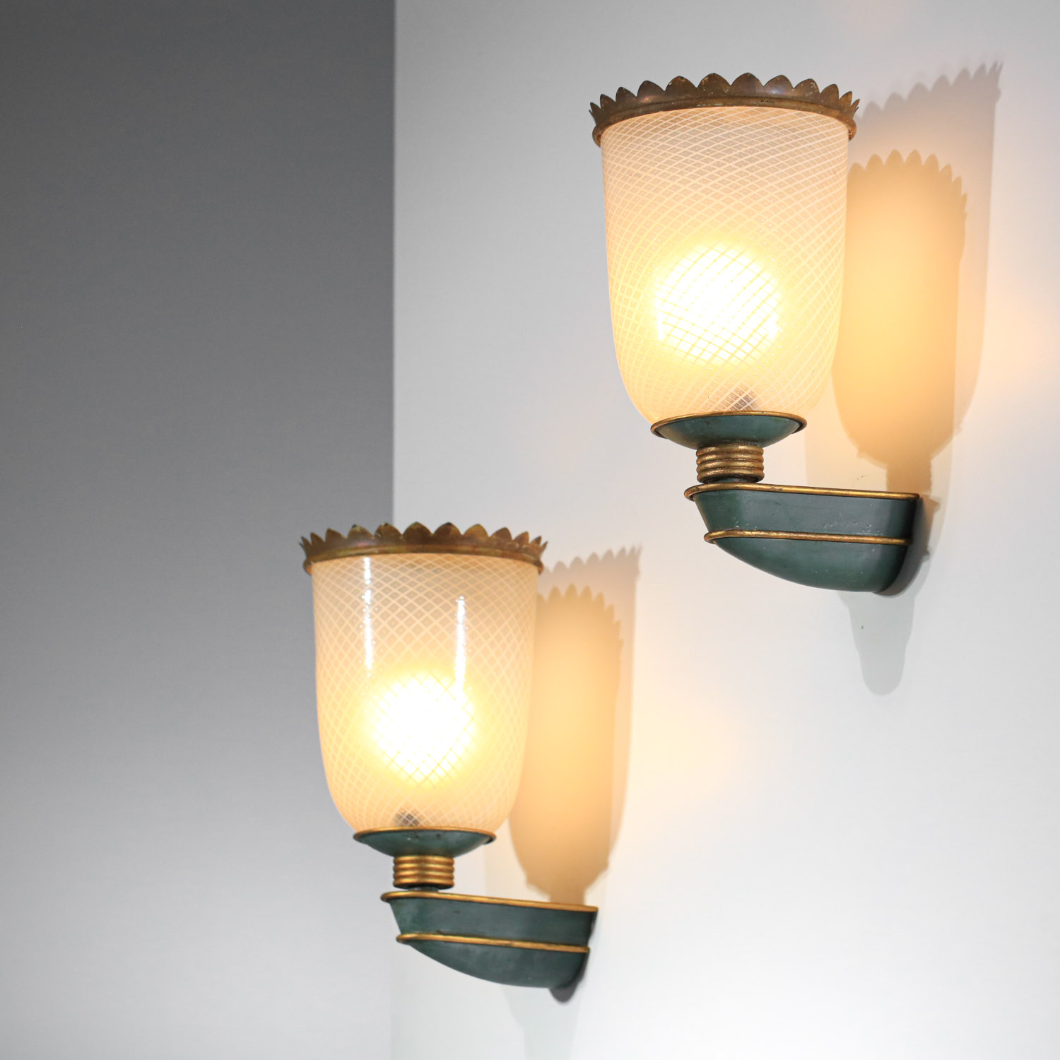 grande paire d'appliques italiennes années 30 en verre filigrané de venini - H550