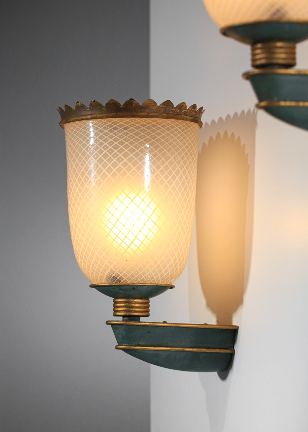 grande paire d'appliques italiennes années 30 en verre filigrané de venini - H550
