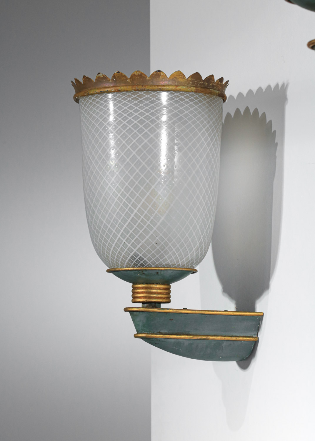 grande paire d'appliques italiennes années 30 en verre filigrané de venini - H550