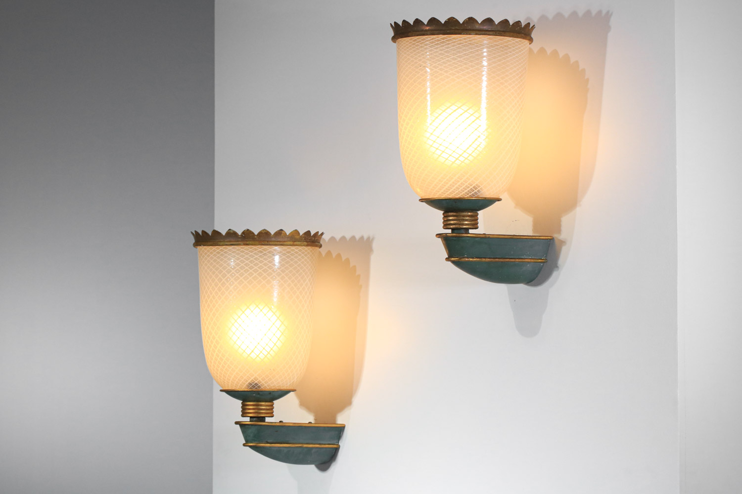 grande paire d'appliques italiennes années 30 en verre filigrané de venini - H550