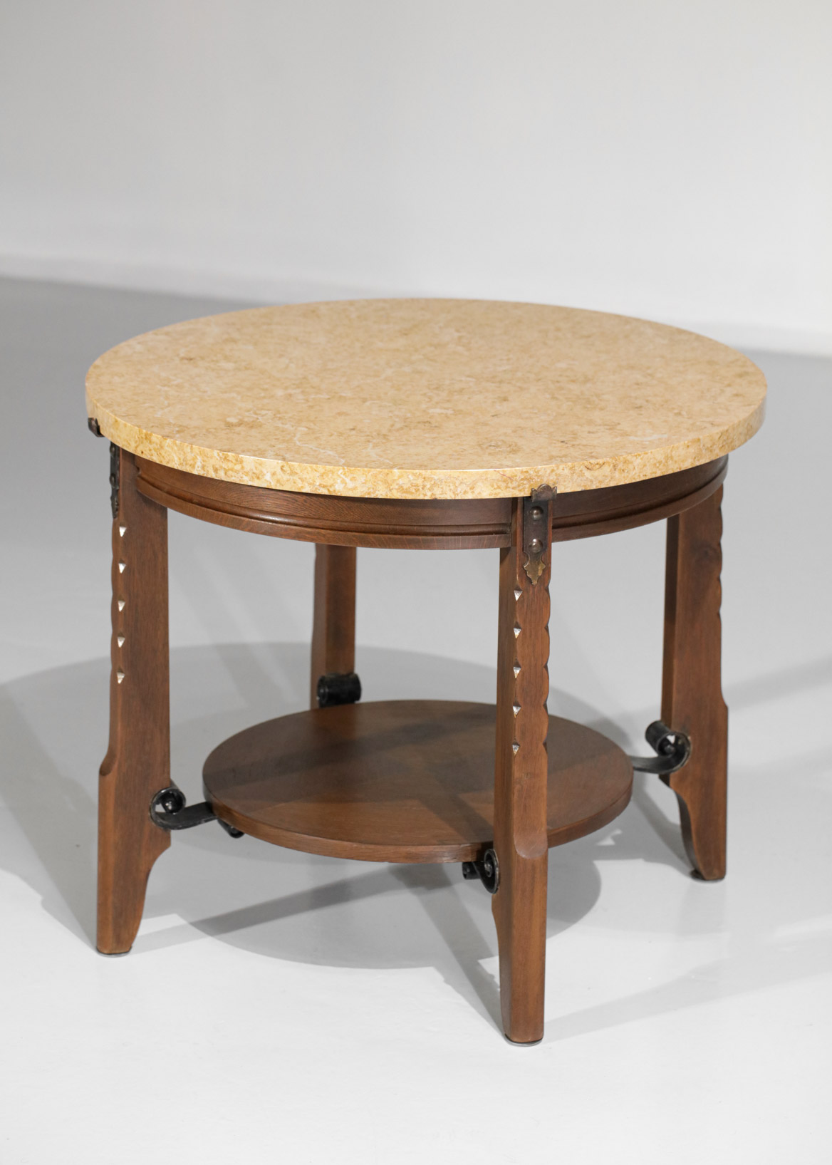 guéridon art déco en chêne et travertin E556