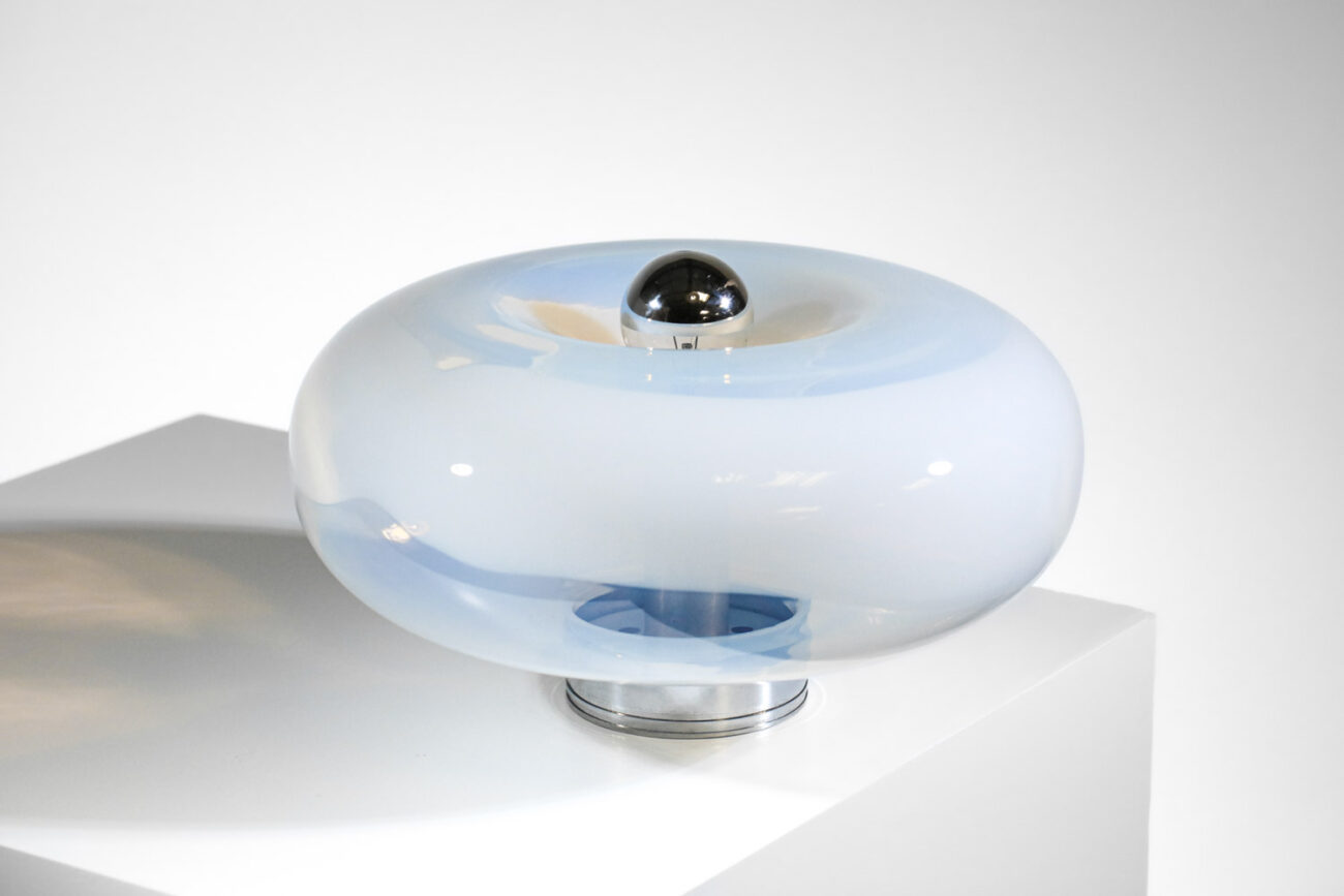 lampe de table italienne Mazzega donut en verre et structure chromée années 70 - G313