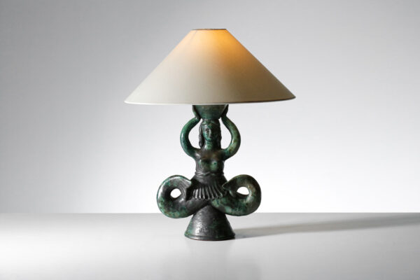 lampe de table sirène en céramique par André Rozay style George Jouve - G885
