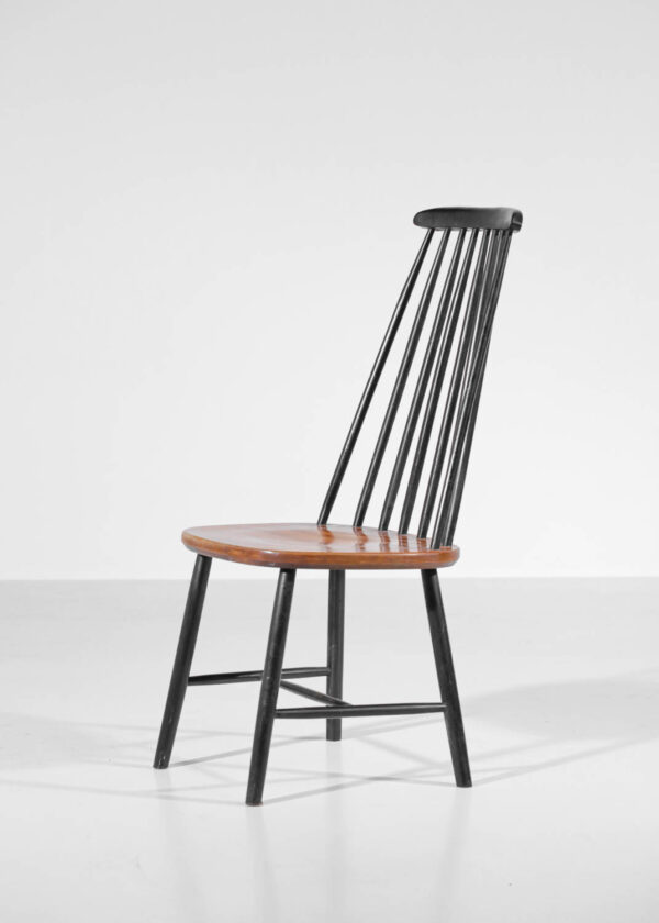 lot de 6 chaises Tapiovaara années 60 bois massif peint - G390
