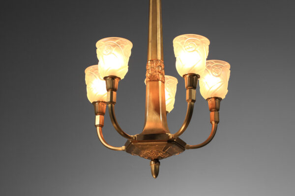 lustre art déco en bronze doré signé J.Coduré Lyon années 30
