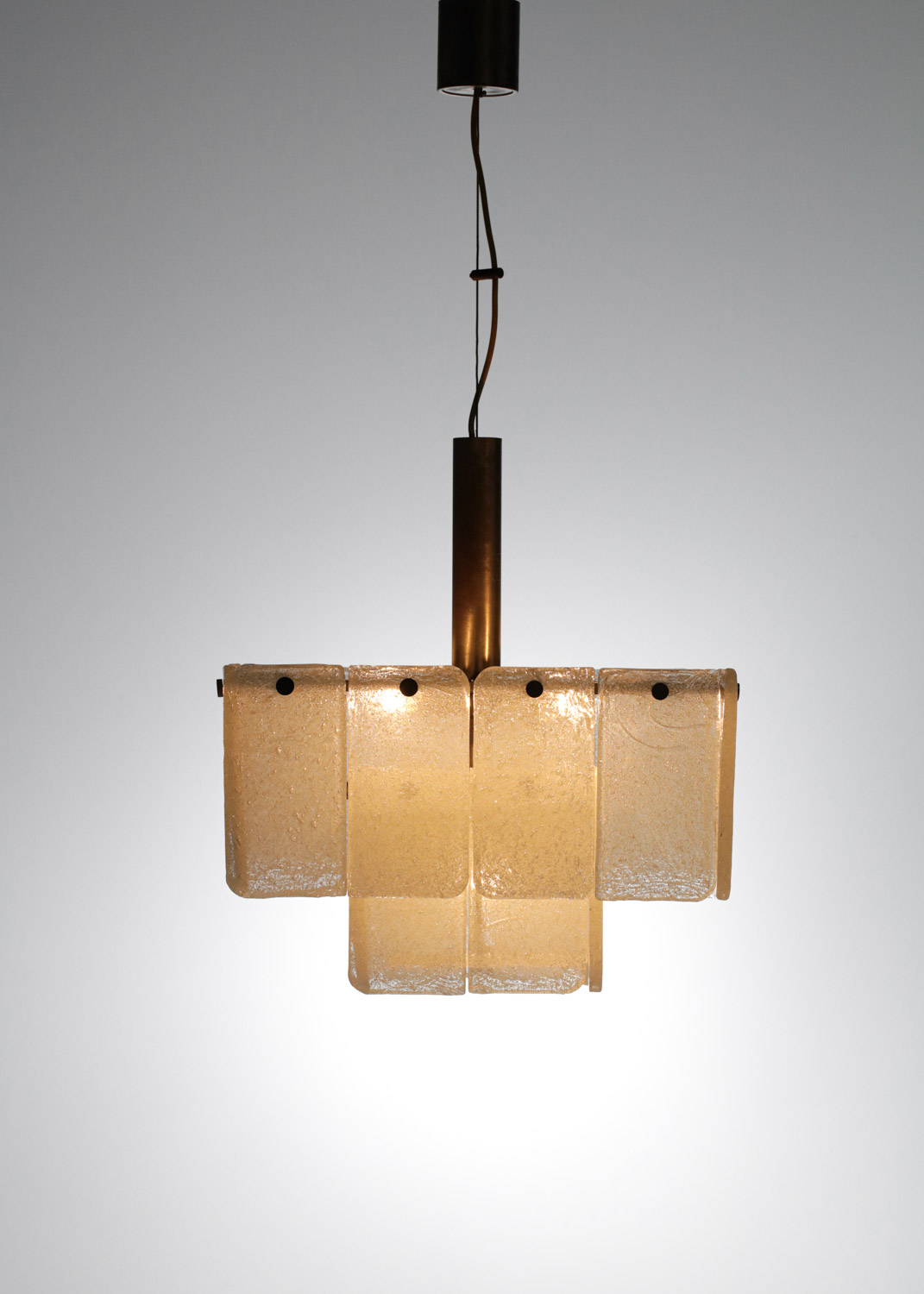 lustre italien carré années 60 dalle de verre de Murano - G843