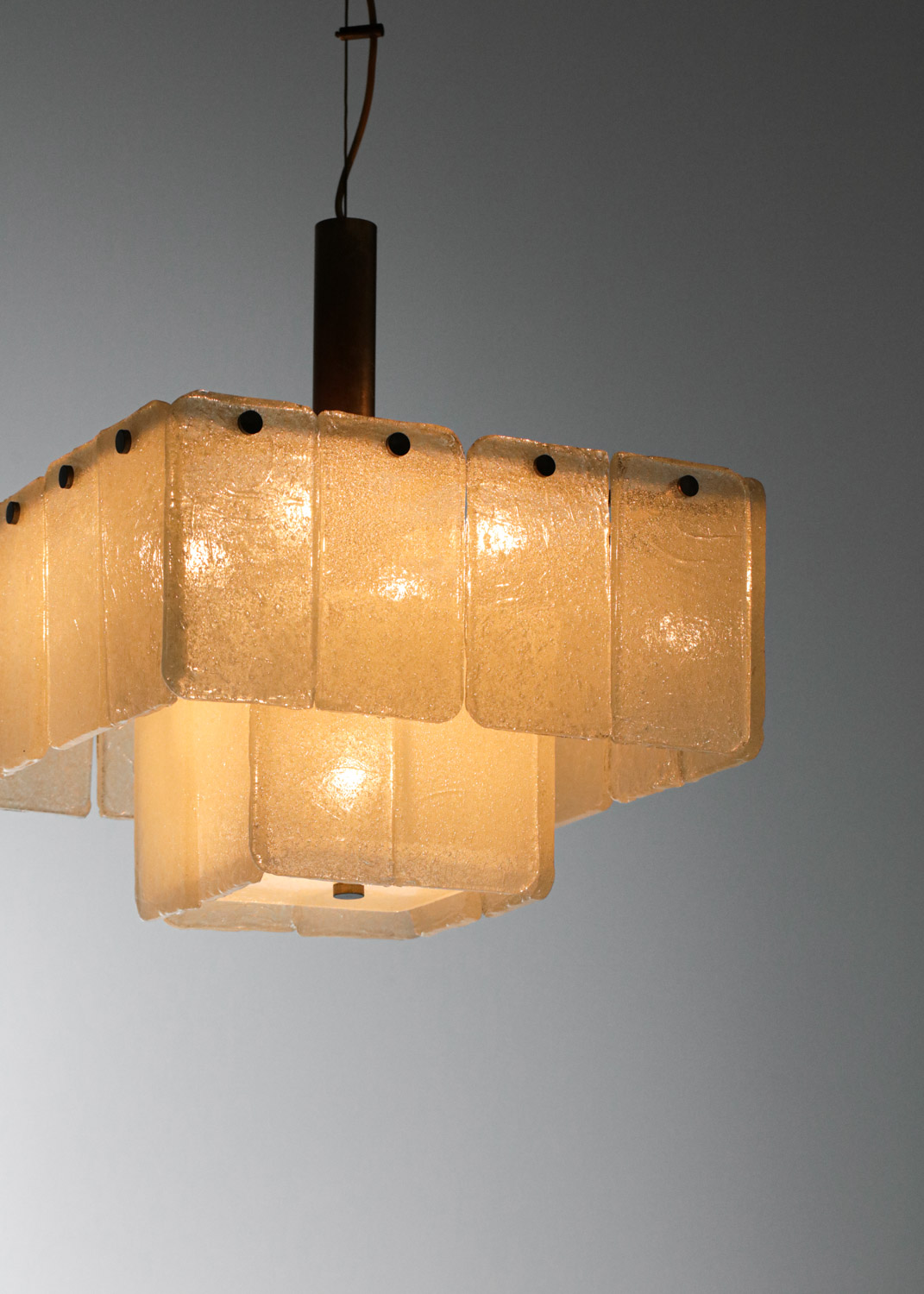 lustre italien carré années 60 dalle de verre de Murano - G843