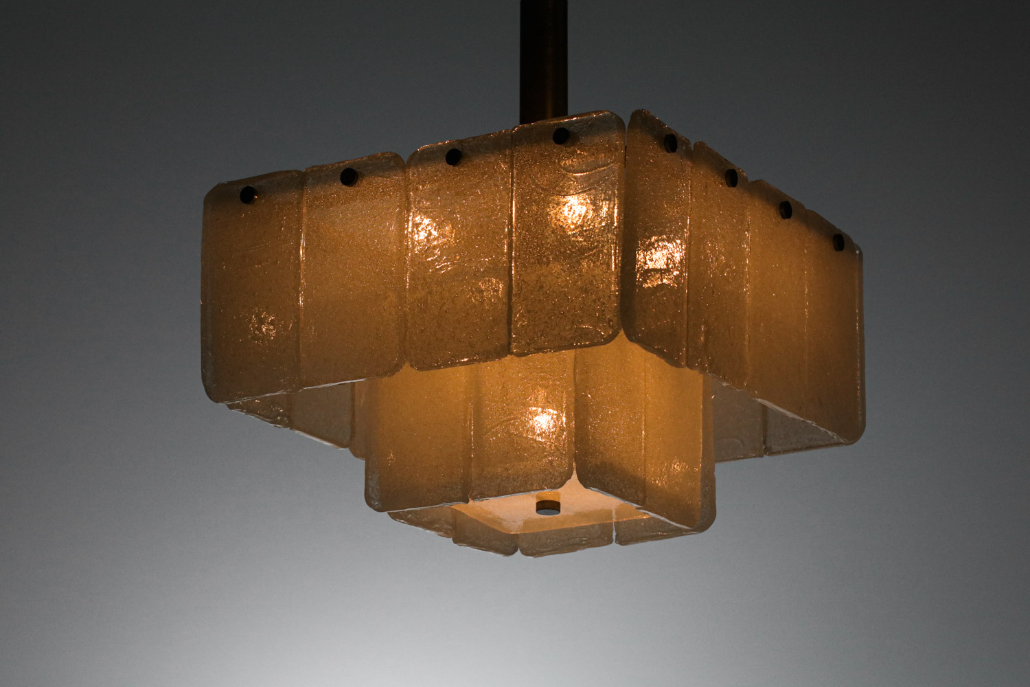lustre italien carré années 60 dalle de verre de Murano - G843