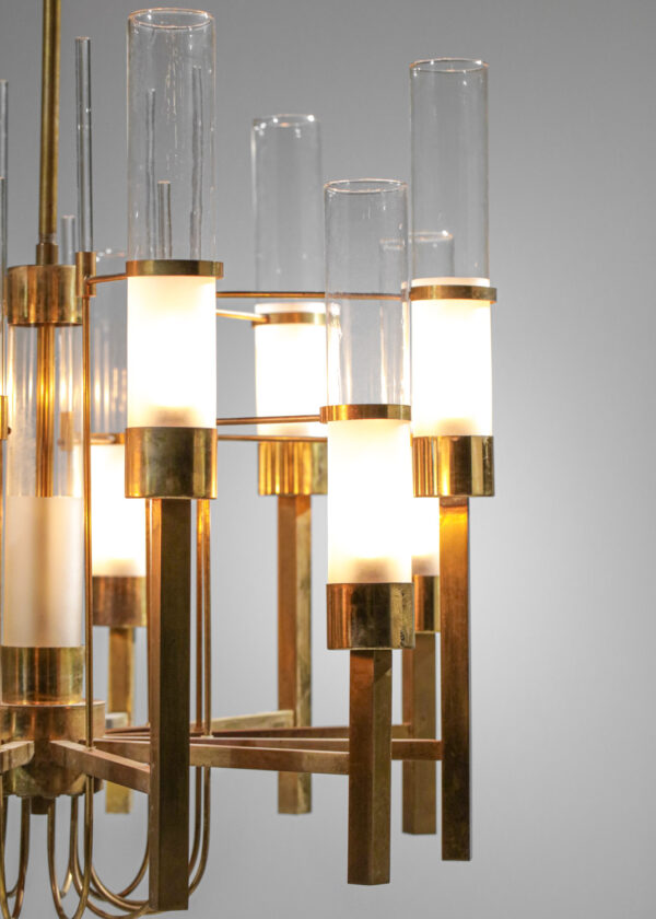 lustre italien Gaetano Sciolari années 60 en laiton et tubes en verre - G701
