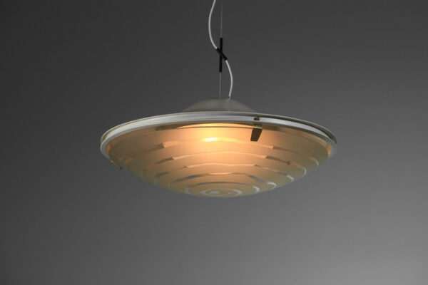 lustre suspension Gaetano Scolari pour Stilnovo en verre et métal laqué italien années 70 I154