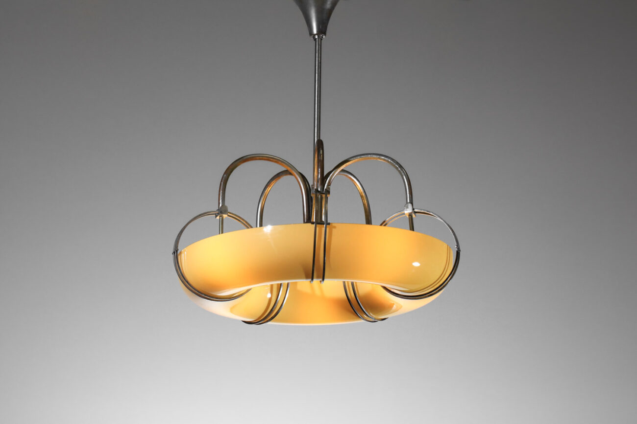 lustre suspension italienne moderniste art déco en verre anneau - G750