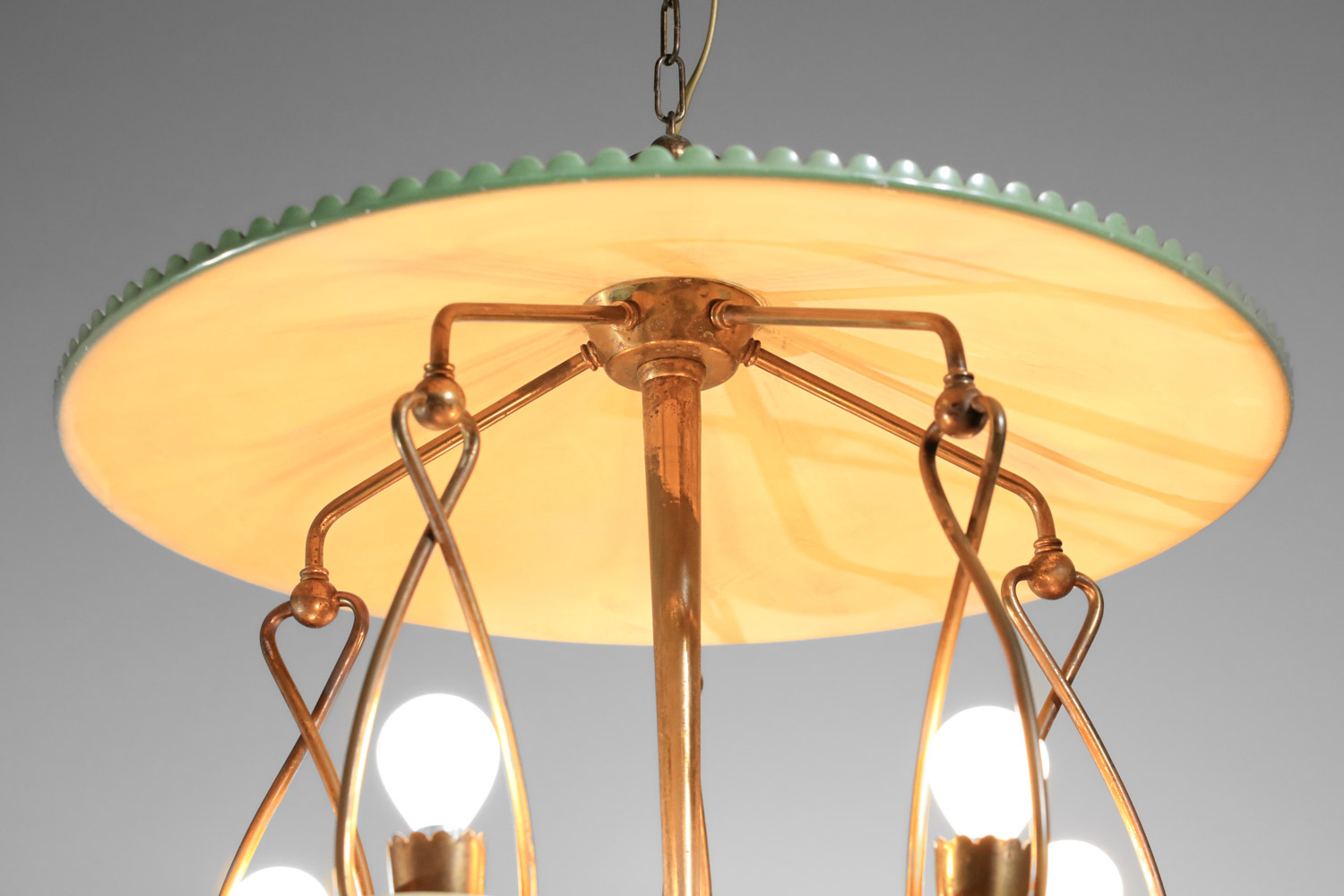 lustre suspension manège italien années 50 en laiton et métal laqué - H654