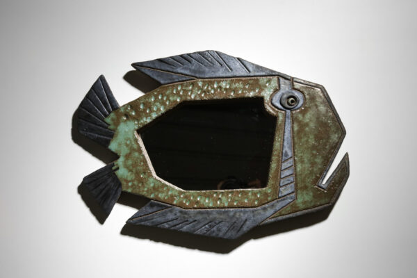 miroir poisson en céramique curiosa vert et bleu contemporaine - H083