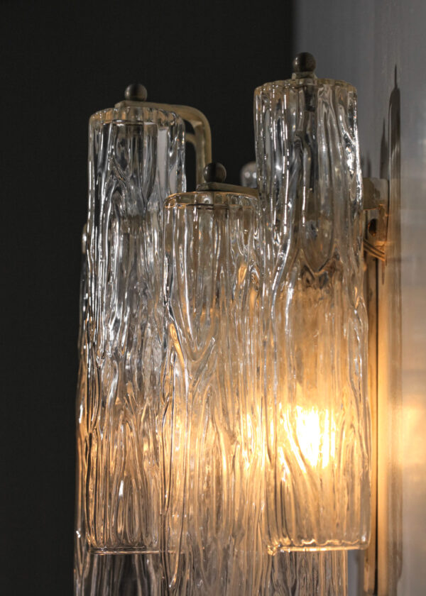 paire d'appliques italiennes années 70 en verre transparent murano style venini - G716