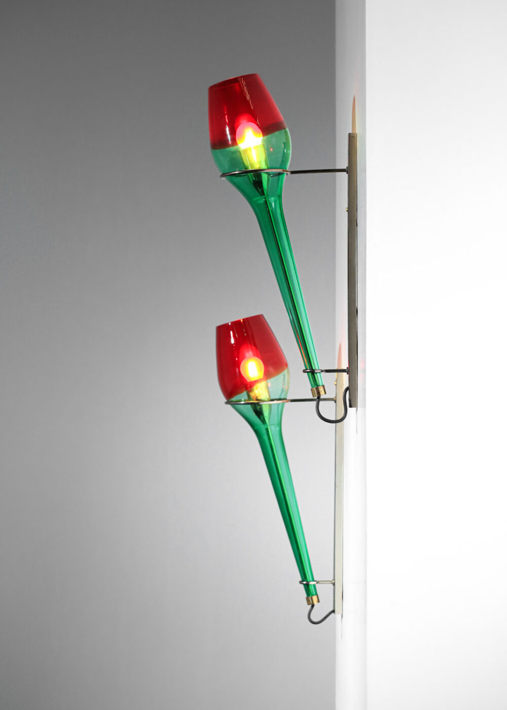 paire d'appliques italiennes attr. à Vinicio Vianello pour Vistosi années 60 verre rouge et vert -H424