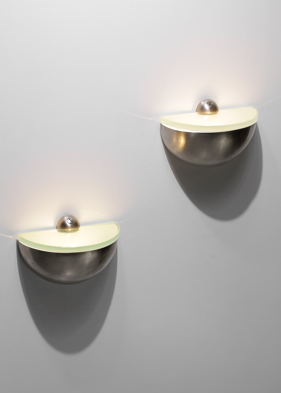 paire d'appliques italiennes style fonana arte max ingrand dalle de verre et métal nickelé - F748 – Image 5