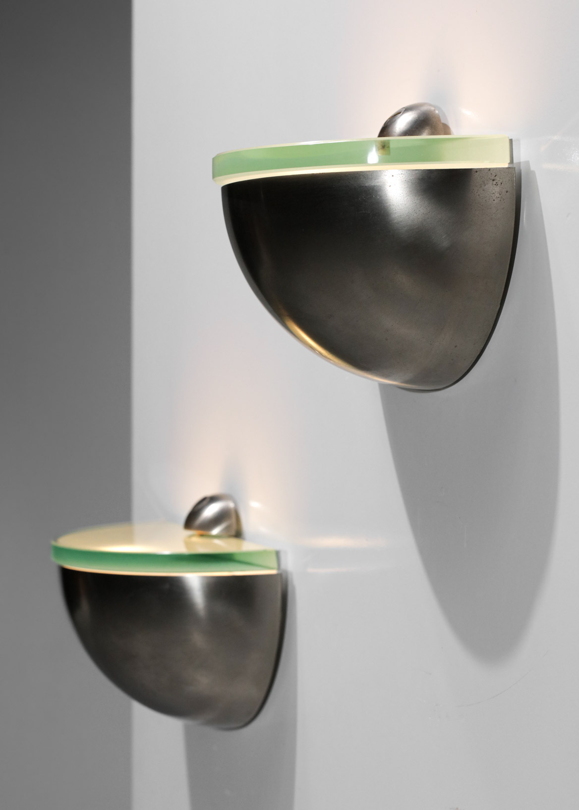 paire d'appliques italiennes style fonana arte max ingrand dalle de verre et métal nickelé - F748 – Image 8