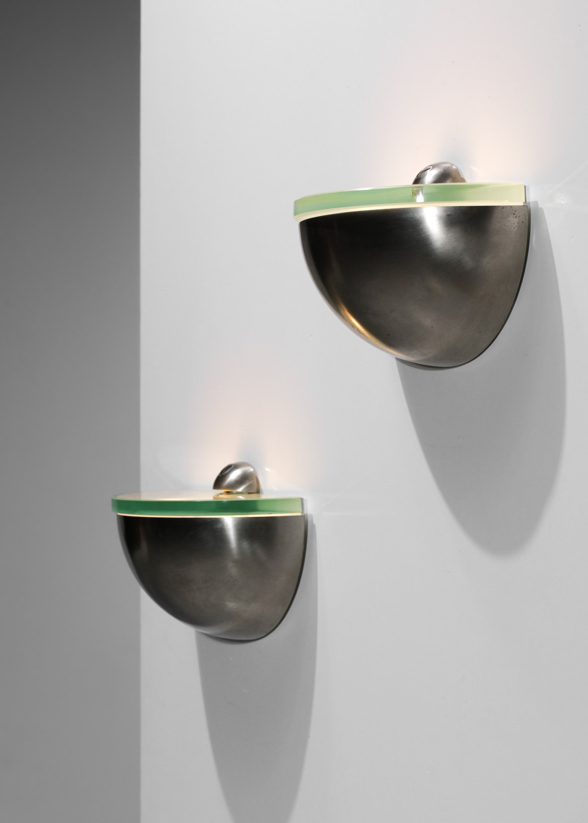 paire d'appliques italiennes style fonana arte max ingrand dalle de verre et métal nickelé - F748 – Image 2