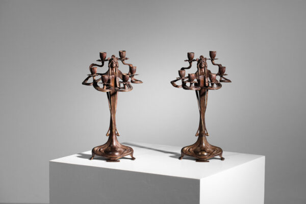 paire de chandeliesr art nouveau candélabres autrichiens urania imperial zinn - H483
