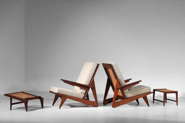 paire de fauteuils brésiliens cannage style Pierre Jeanneret années 60 - G030