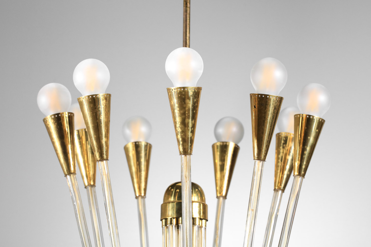 paire de grands lustres des années 60 en verre et laiton - I415