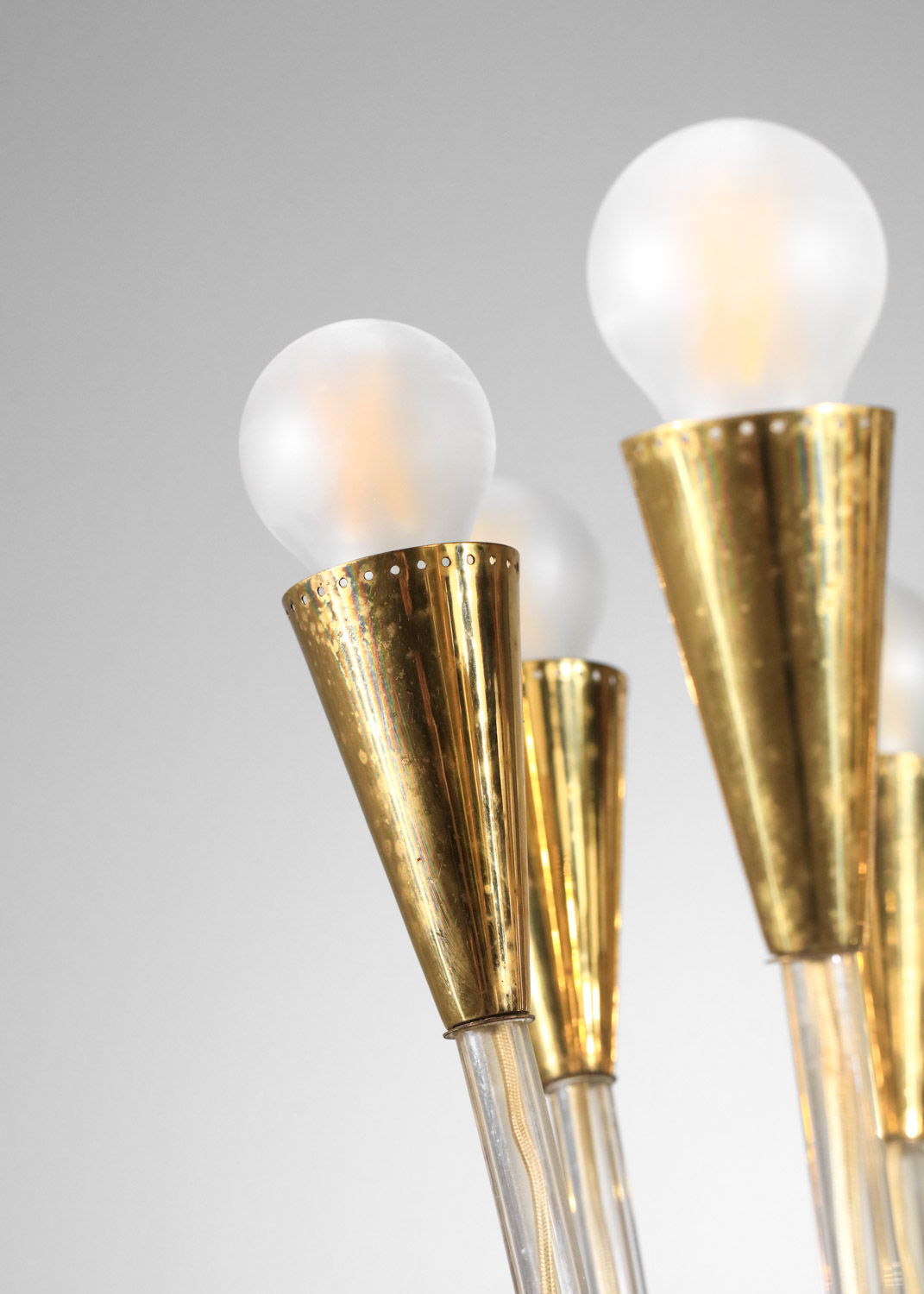 paire de grands lustres des années 60 en verre et laiton - I415