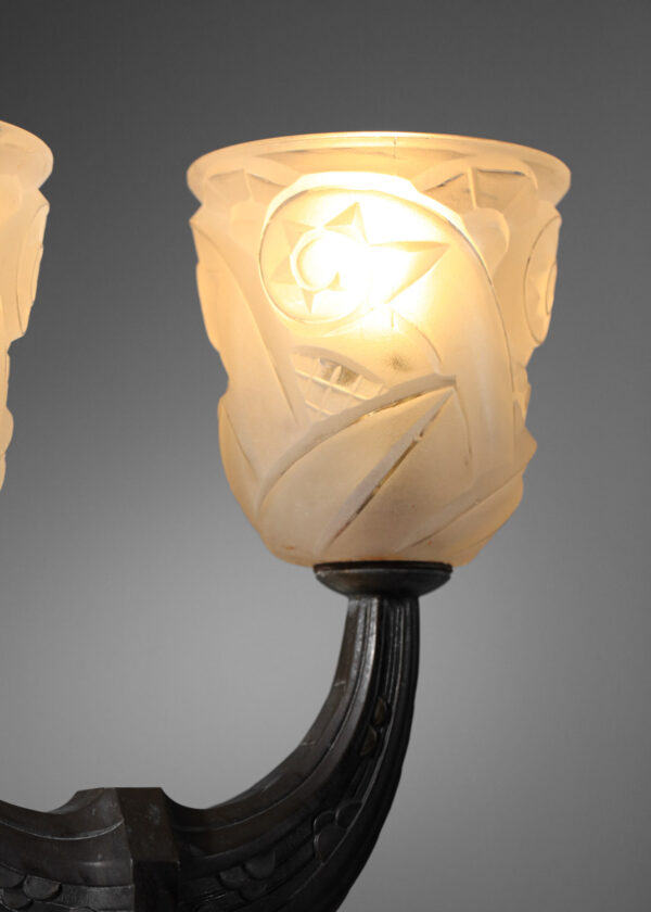 paire de lampe de chevet en bronze à patine brune art déco tulipe en verre - H192