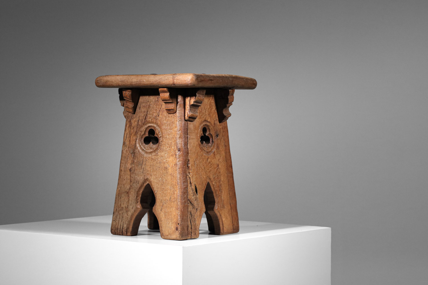 pair of 50's french folk art brutalist stools - H279 - Image 8