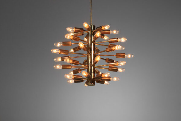 petit lustre italien des années 60 en laiton 30 ampoules attr. à stilnovo - H334