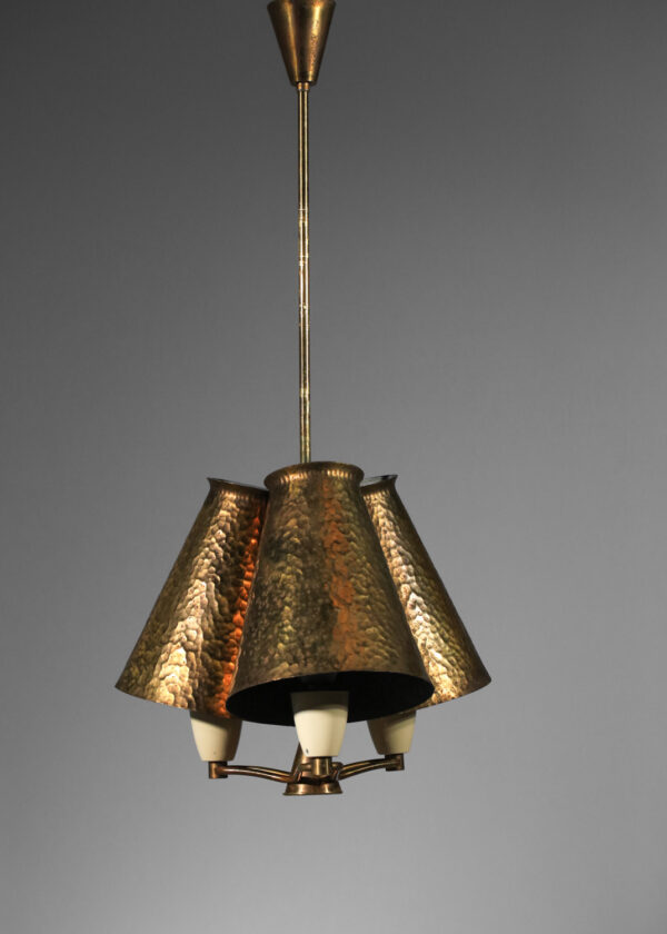 petit lustre suspension italien en zinc laitonné années 50 - H560