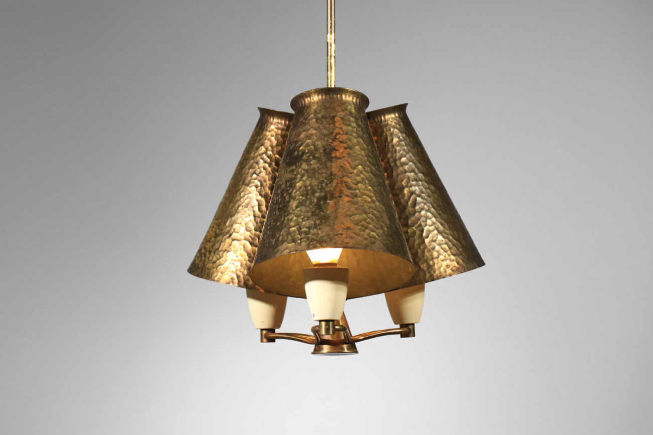 petit lustre suspension italien en zinc laitonné années 50 - H560