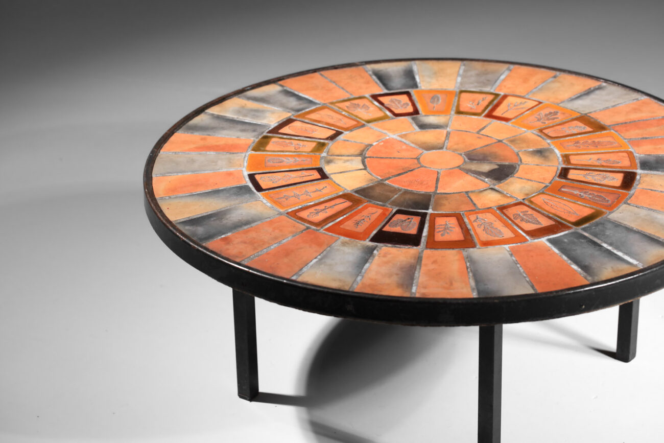 petite table basse en céramique roger capron herbier ronde années 60 I436