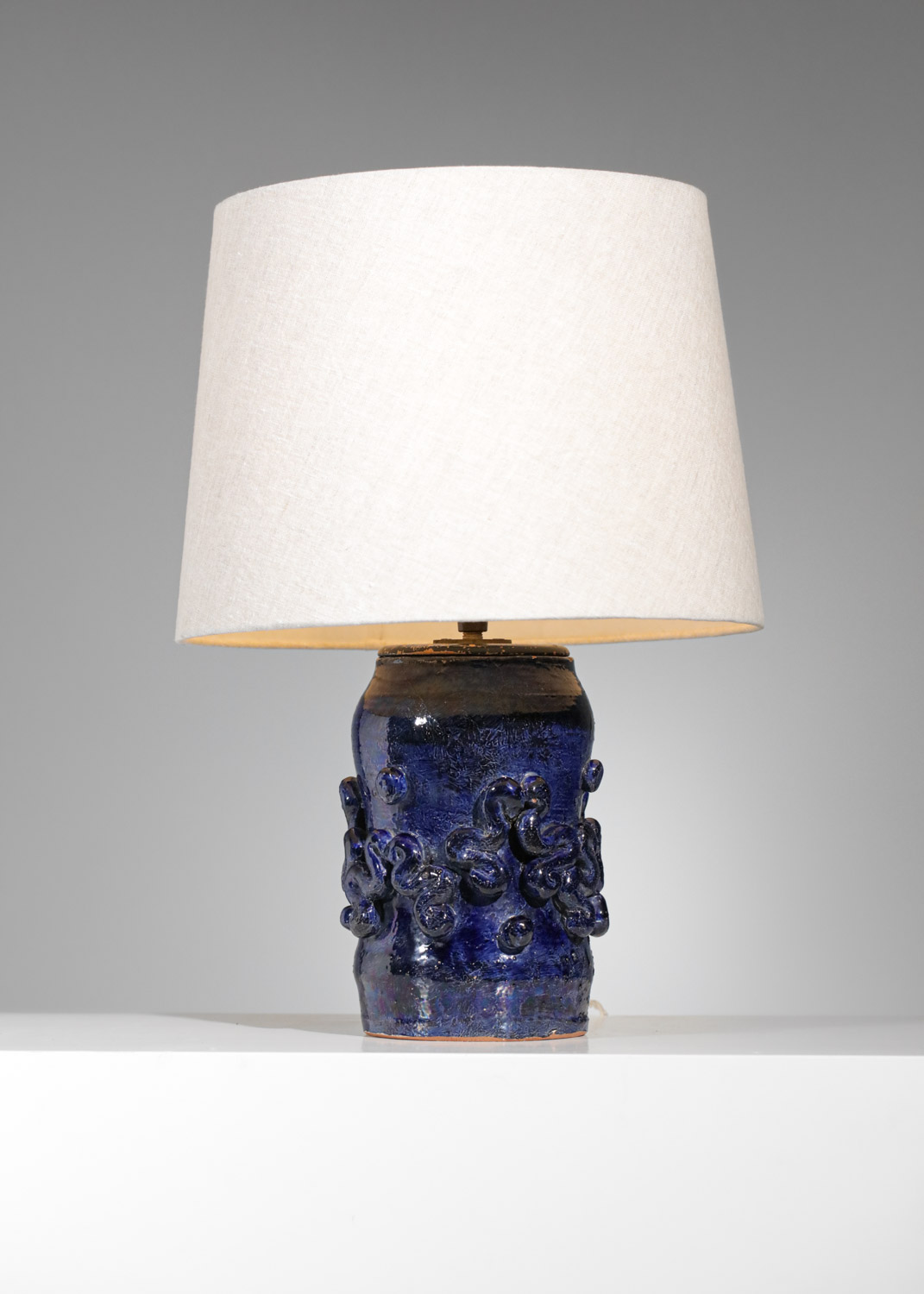 pied de lampe en céramique bleue Jean Austruy années 50 - G446