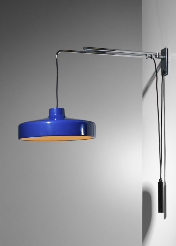 potence italienne bleue Gino Sarfatti métal chromé années 60 - H135