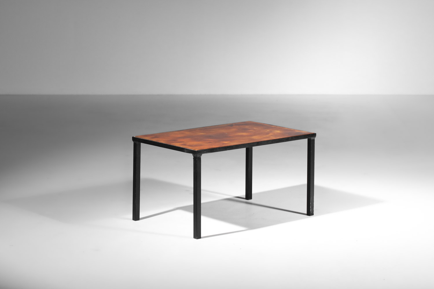 table basse bout de canapé et lave émaillée marron dorée années 60 - I274