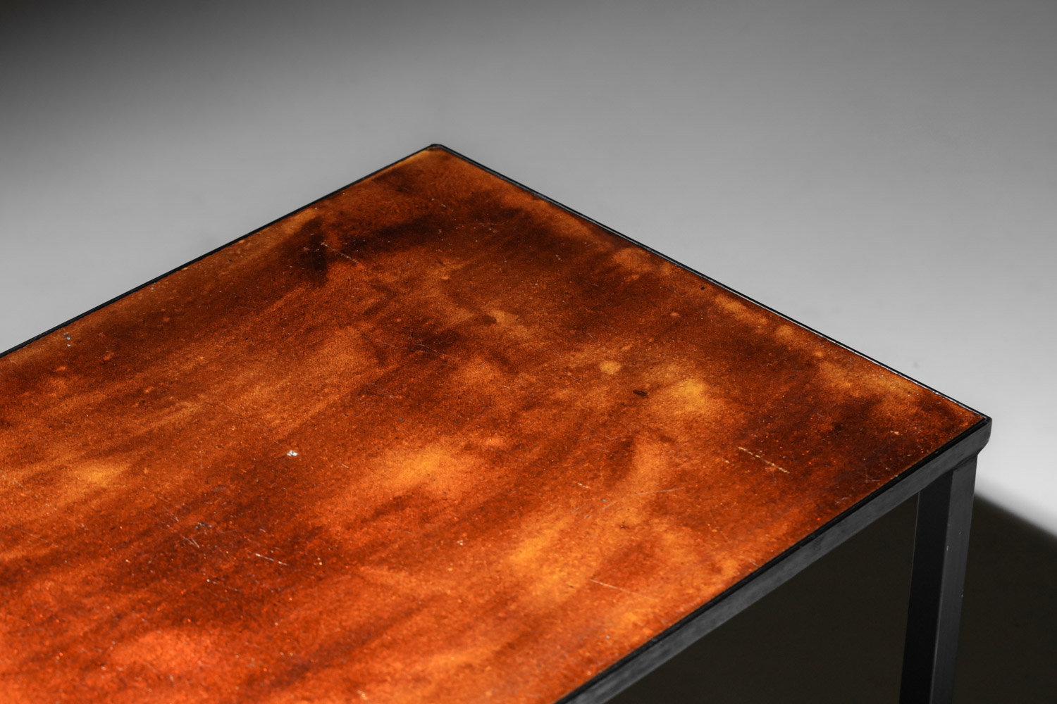 table basse bout de canapé et lave émaillée marron dorée années 60 - I274