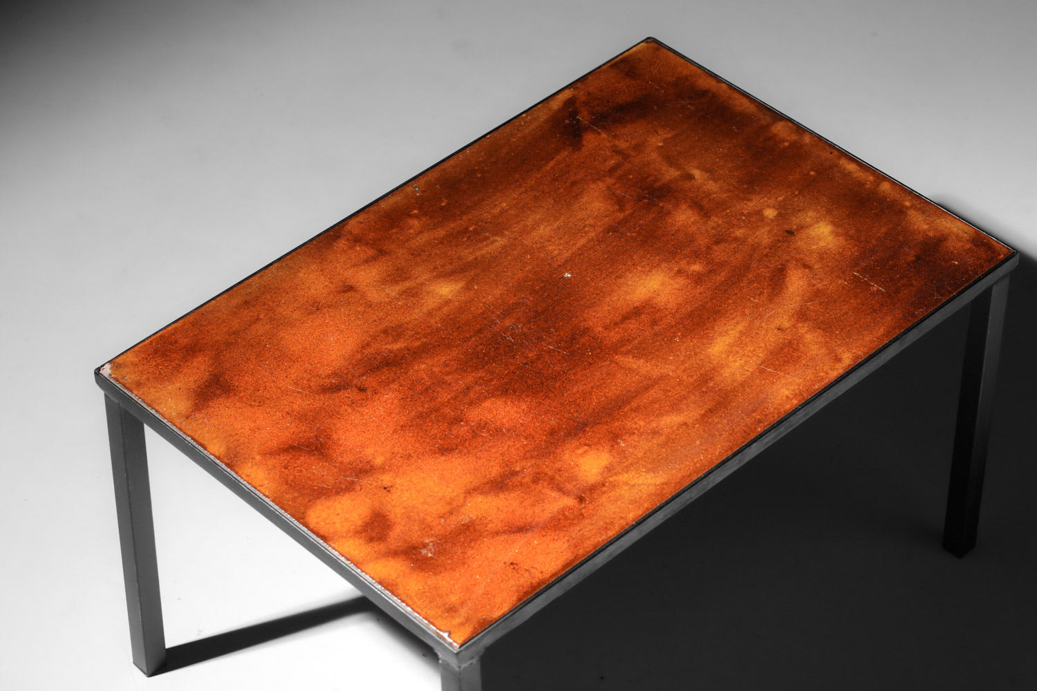 table basse bout de canapé et lave émaillée marron dorée années 60 - I274
