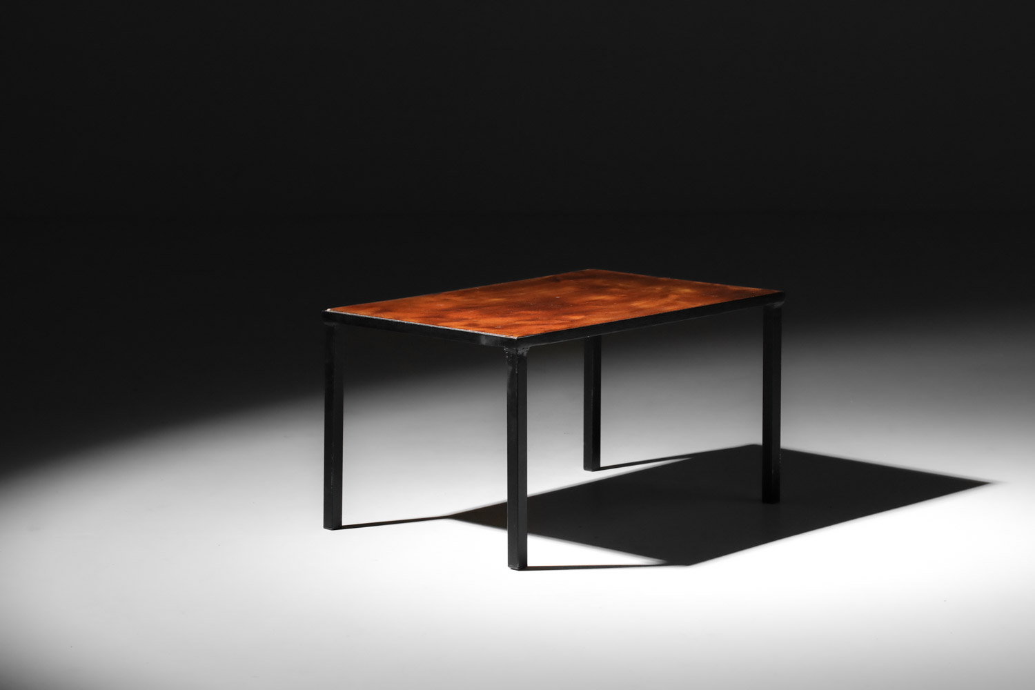 table basse bout de canapé et lave émaillée marron dorée années 60 - I274
