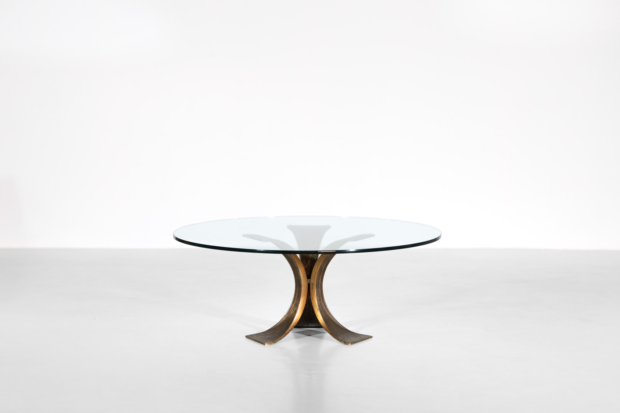 table basse bronze année 60 ronde en verre