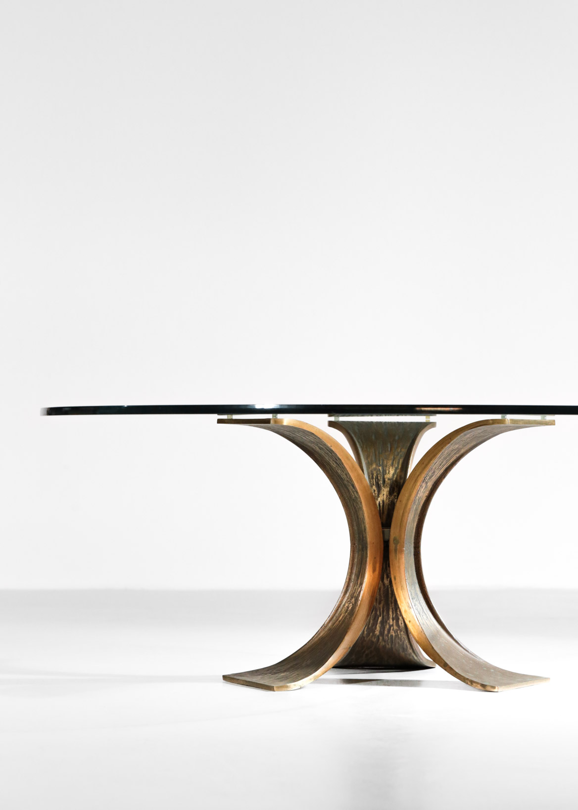 table basse bronze année 60 ronde en verre