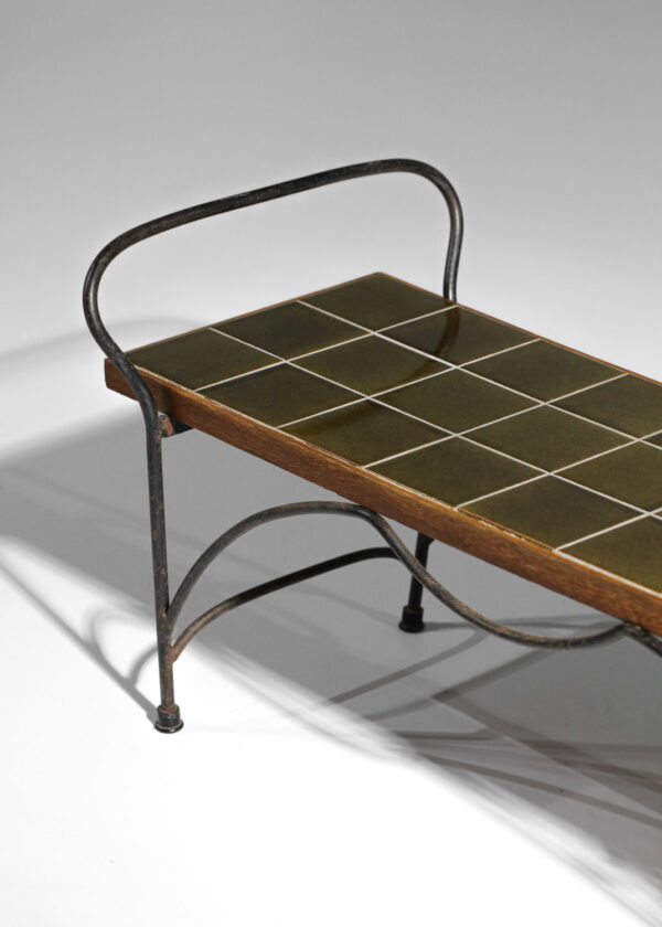 table basse en céramique kaki et piétement ondulé années 50 - G830