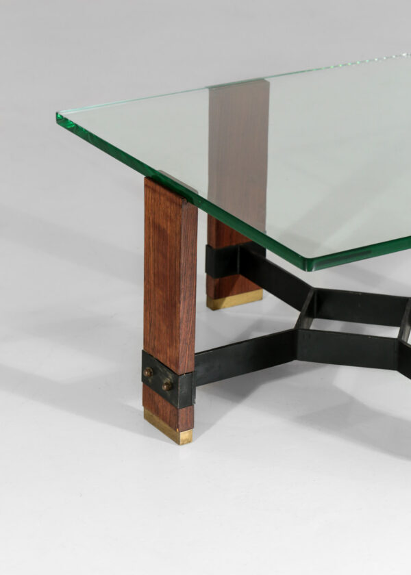 table basse italienne morderniste en verre années 50 bois metal5