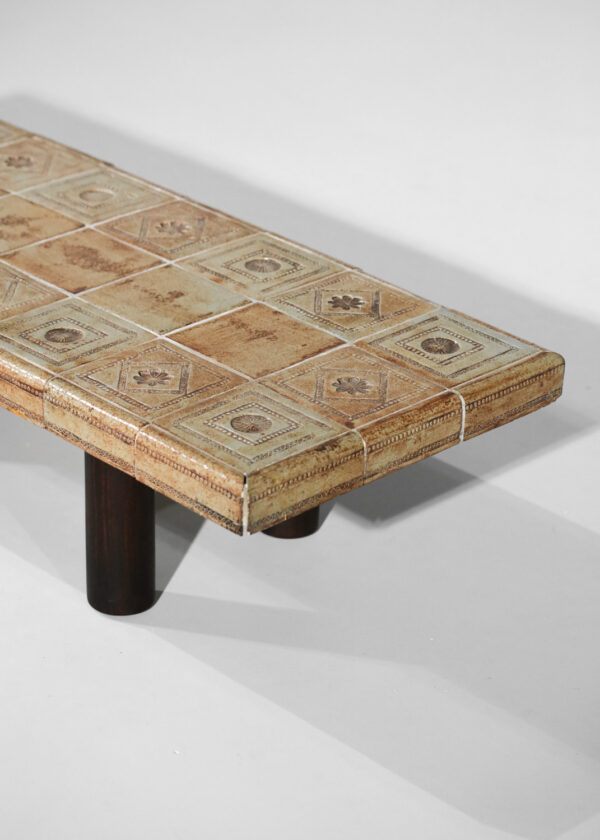 table basse Roger Capron en céramique Vallauris années 60 carreaux tomettes - F300bis