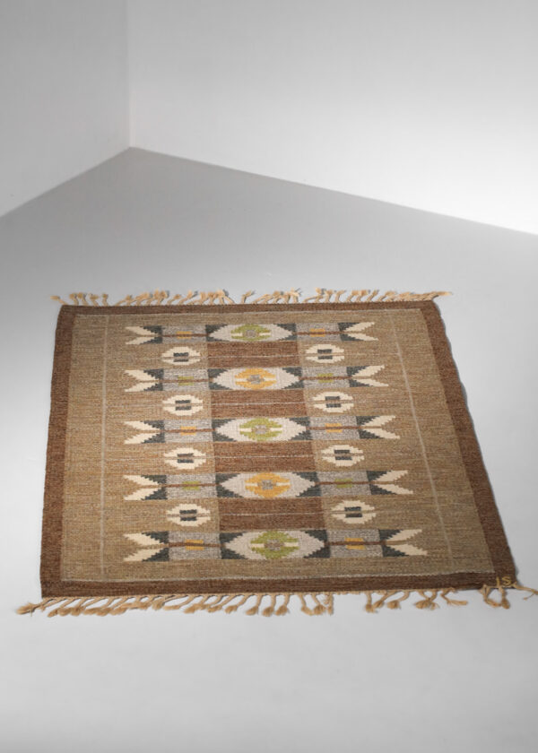 tapis rolakan suédois signé Ingegerd Silow IS bleu et marron - G823