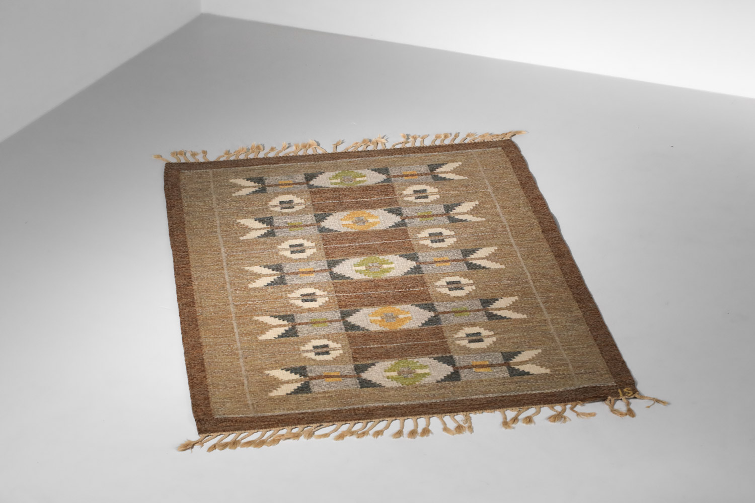 tapis rolakan suédois signé Ingegerd Silow IS bleu et marron - G823