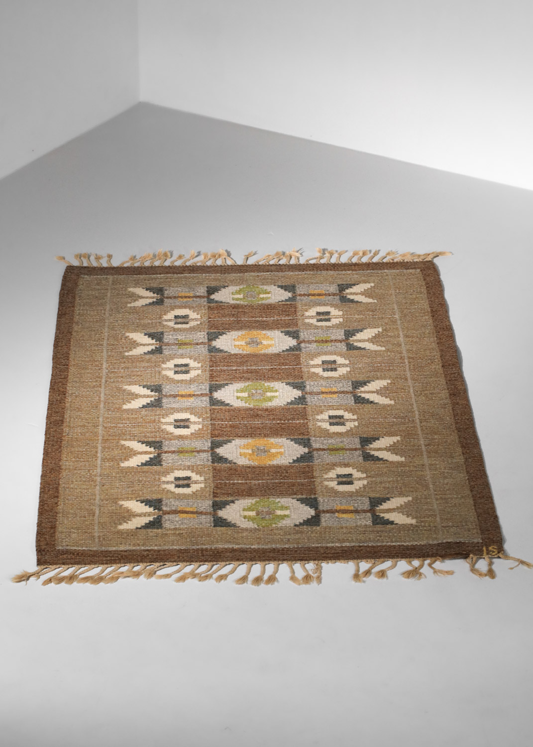 tapis rolakan suédois signé Ingegerd Silow IS bleu et marron - G823