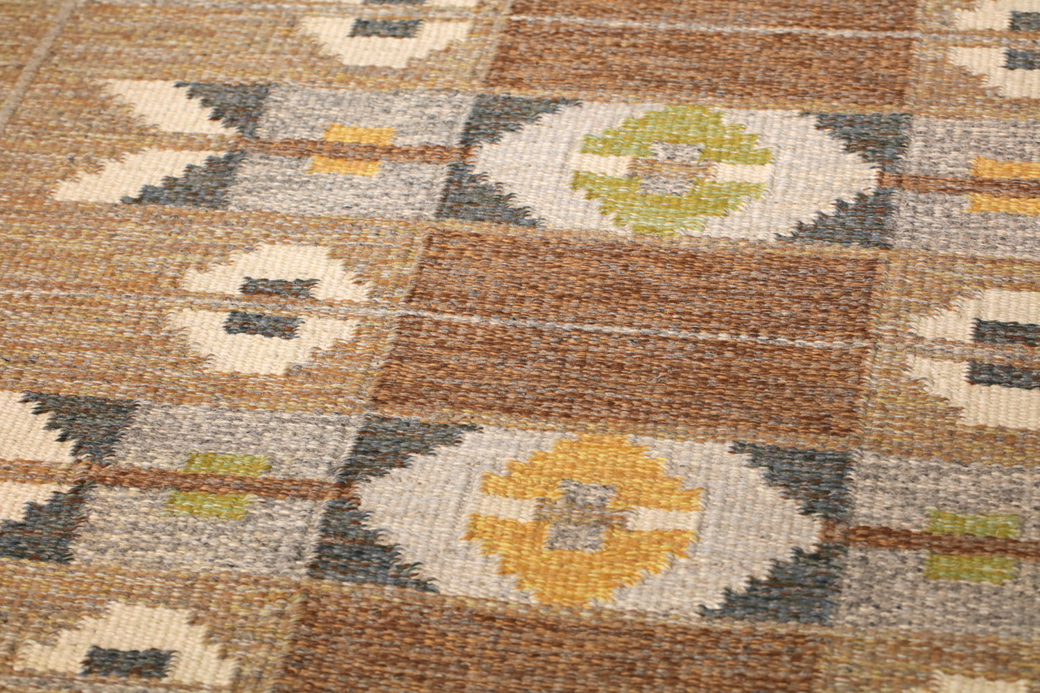 tapis rolakan suédois signé Ingegerd Silow IS bleu et marron - G823